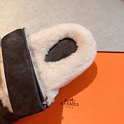 Kitlife Hermes Chypre Shearling Sandals Dark Grey Suede - 6