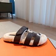 Kitlife Hermes Chypre Shearling Sandals Dark Grey Suede - 5