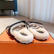 Kitlife Hermes Chypre Shearling Sandals Dark Grey Suede - 4