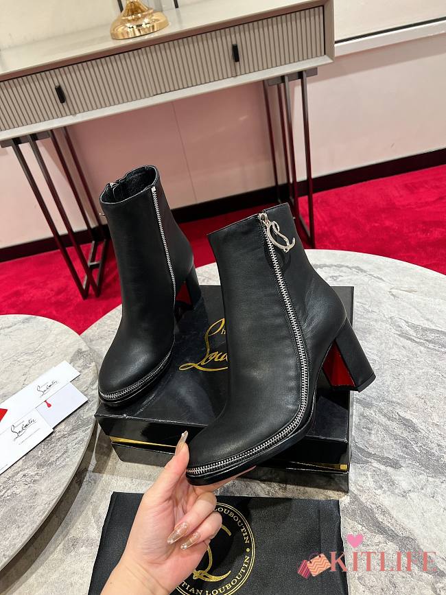 Kitlife Christian Louboutin CL Zip Leather Ankle Boots Black - 1