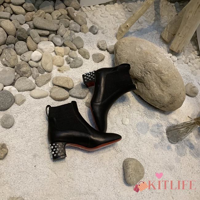 Kitlife Christian Louboutin Spike Accents Leather Chelsea Boots Black - 1