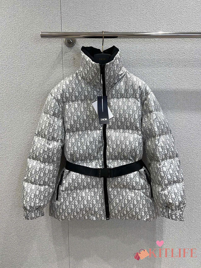 Kitlife Dior DiorAlps Belted Puffer Jacket Gray Oblique Quilted Technical Taffeta - 1