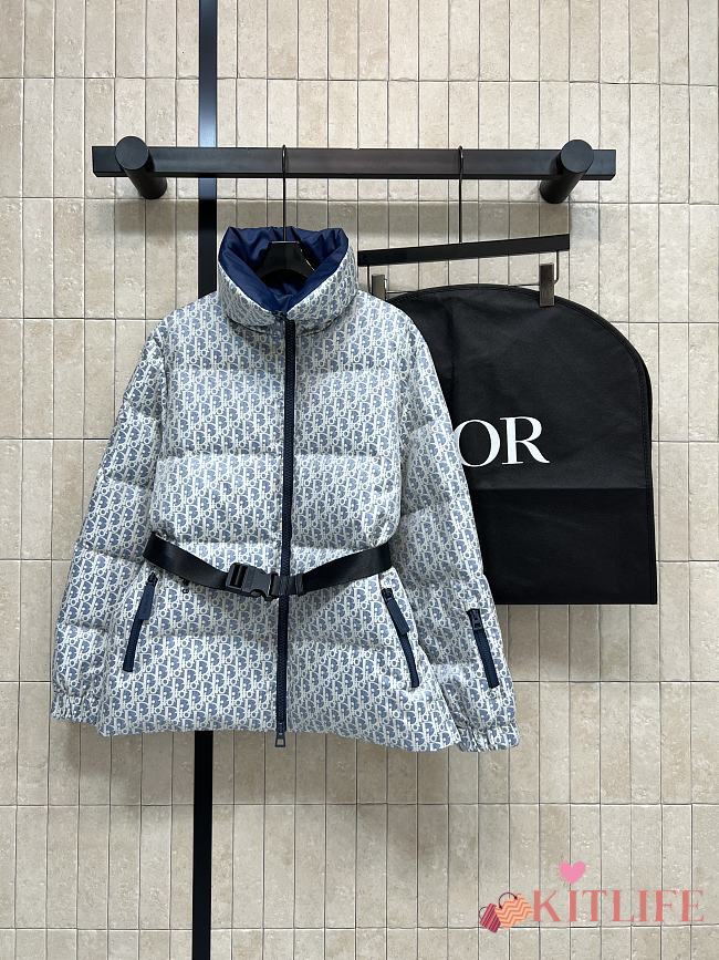 Kitlife Dior DiorAlps Belted Puffer Jacket Light Blue Oblique Quilted Technical Taffeta  - 1
