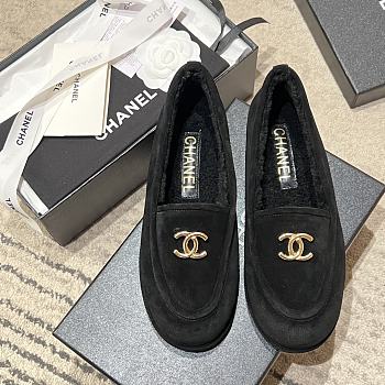 Kitlife Chanel Black Sheepskin Wool Warm Loafers
