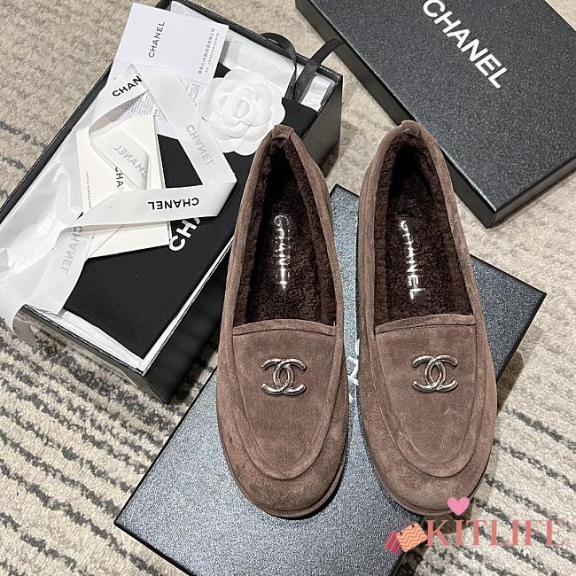 Kitlife Chanel Brown Sheepskin Wool Warm Loafers  - 1