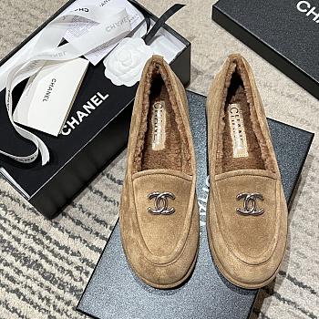 Kitlife Chanel Beige Sheepskin Wool Warm Loafers 