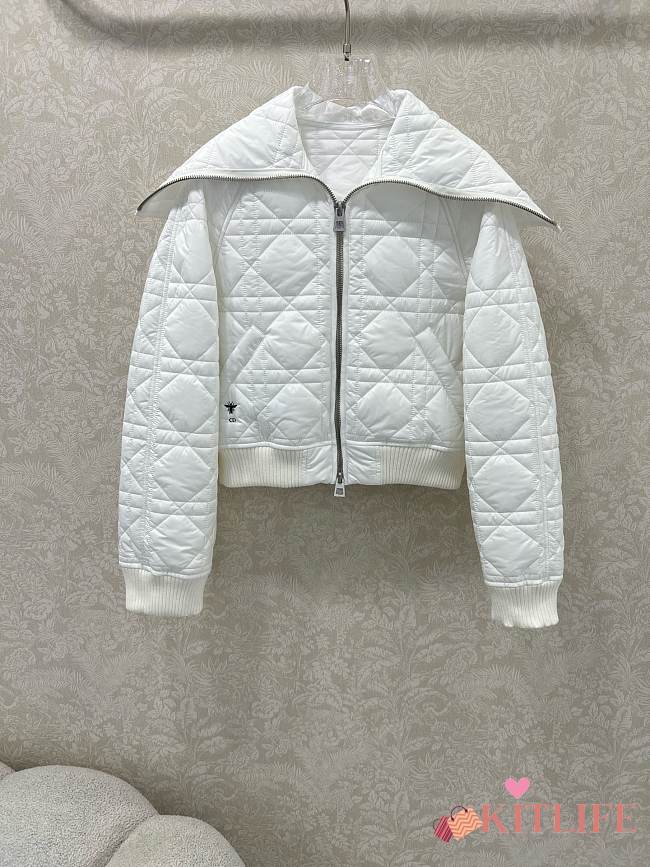 Kitlife Dior 25 Cannage Diorama Quilted Navy Collar Cotton-padded Jacket White - 1