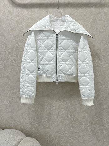 Kitlife Dior 25 Cannage Diorama Quilted Navy Collar Cotton-padded Jacket White