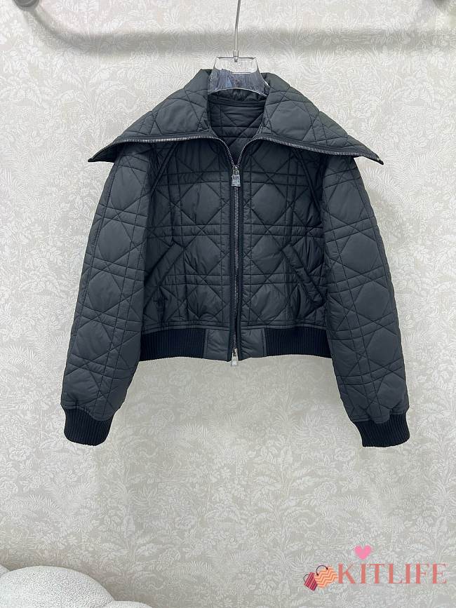 Kitlife Dior 25 Cannage Diorama Quilted Navy Collar Cotton-padded Jacket Black - 1