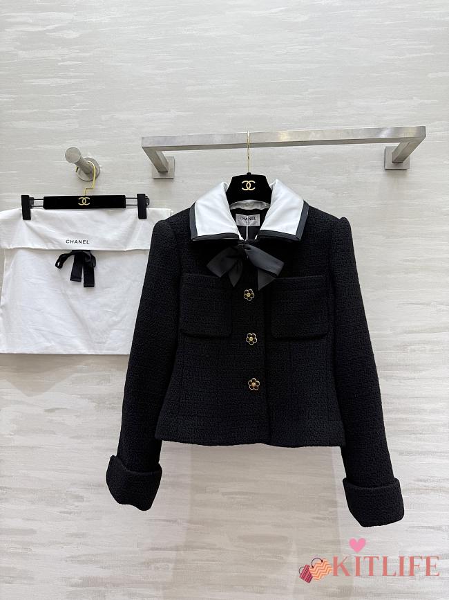 Kitlife Chanel 25 Vintage Camellia Button Black Tweed Coat  - 1