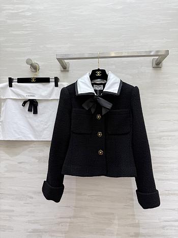 Kitlife Chanel 25 Vintage Camellia Button Black Tweed Coat 