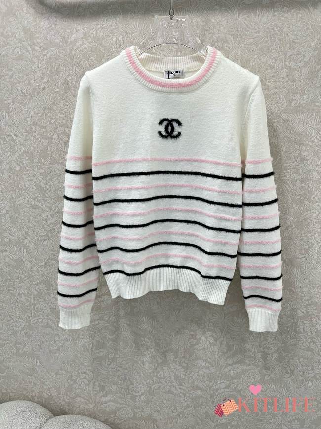Kitlife Chanel 25 Striped Knit Pullover Sweater White - 1