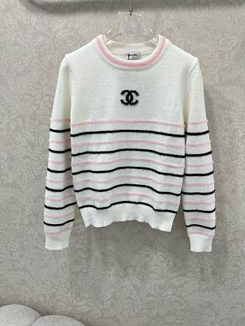 Kitlife Chanel 25 Striped Knit Pullover Sweater White