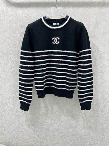 Kitlife Chanel 25 Striped Knit Pullover Sweater Black