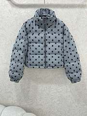 Kitlife Chanel Stand Collar Flocked Satin Down Jacket Grey  - 1