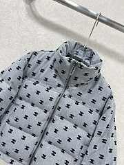 Kitlife Chanel Stand Collar Flocked Satin Down Jacket Grey  - 5