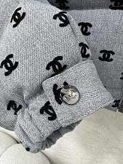 Kitlife Chanel Stand Collar Flocked Satin Down Jacket Grey  - 6