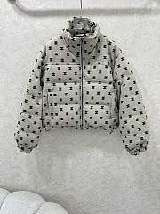 Kitlife Chanel Stand Collar Flocked Satin Down Jacket Beige - 1