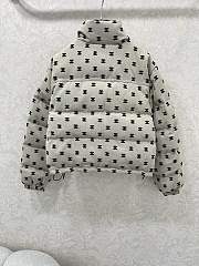 Kitlife Chanel Stand Collar Flocked Satin Down Jacket Beige - 4