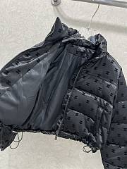 Kitlife Chanel Stand Collar Flocked Satin Down Jacket Black - 2