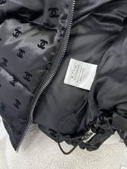 Kitlife Chanel Stand Collar Flocked Satin Down Jacket Black - 5