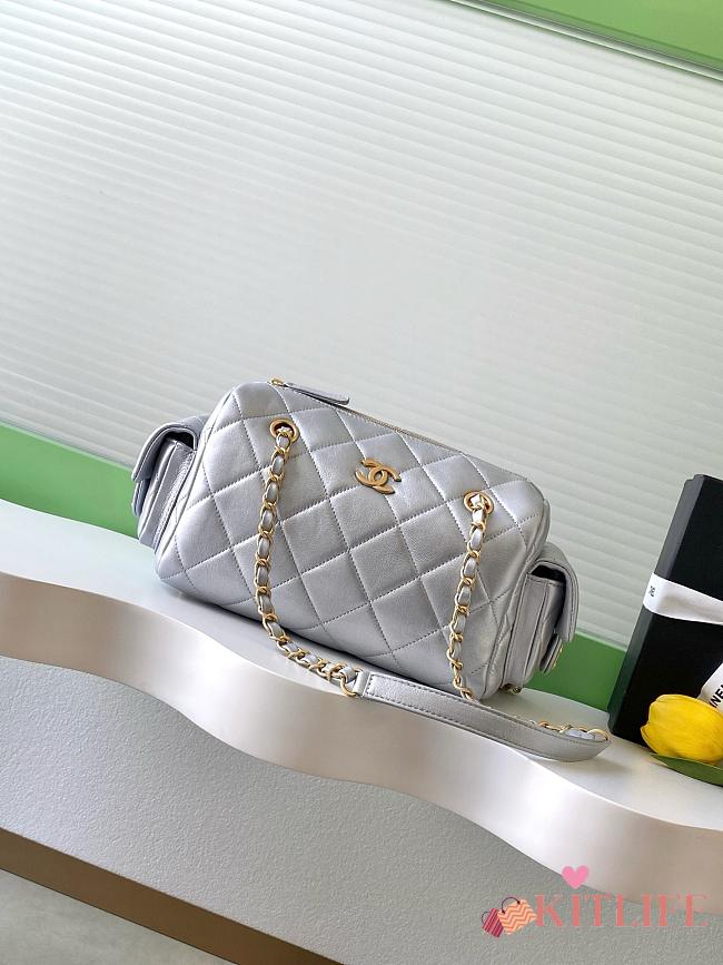 Kitlife Chanel 25K Silver Lambskin Bowling Bag AS5792 15.5x24x11.5cm - 1