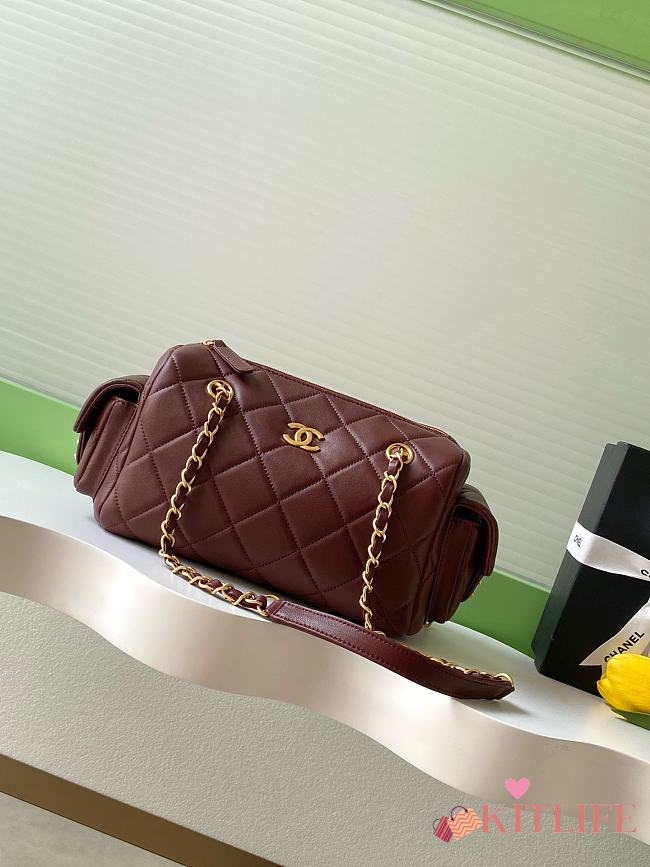 Kitlife Chanel 25K Burgundy Lambskin Bowling Bag AS5792 15.5x24x11.5cm  - 1