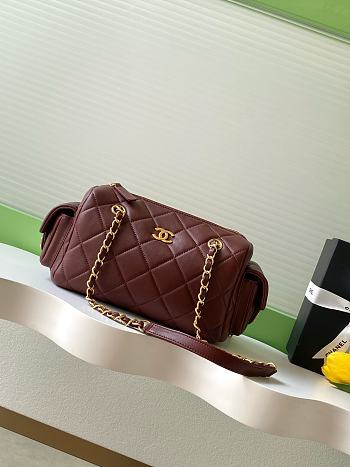 Kitlife Chanel 25K Burgundy Lambskin Bowling Bag AS5792 15.5x24x11.5cm 