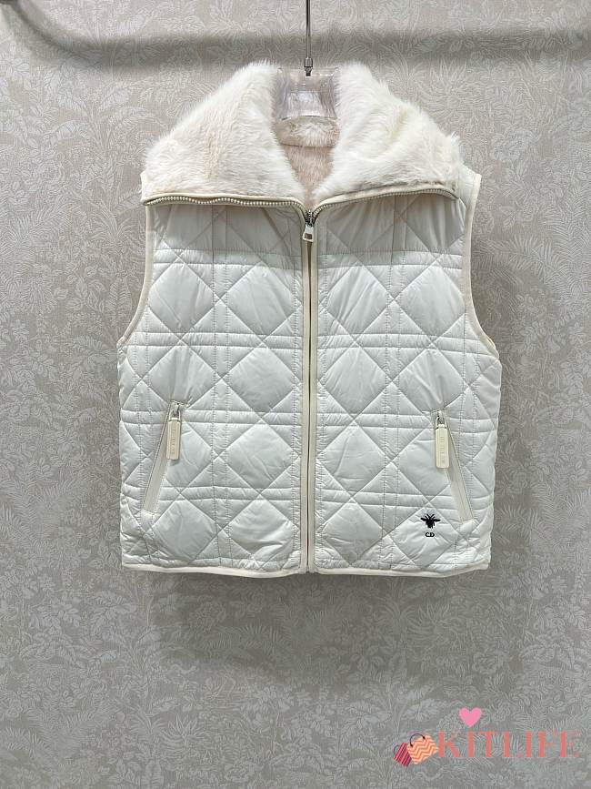Kitlife Dior Quilted Reversible Eco-Fur Vest White - 1