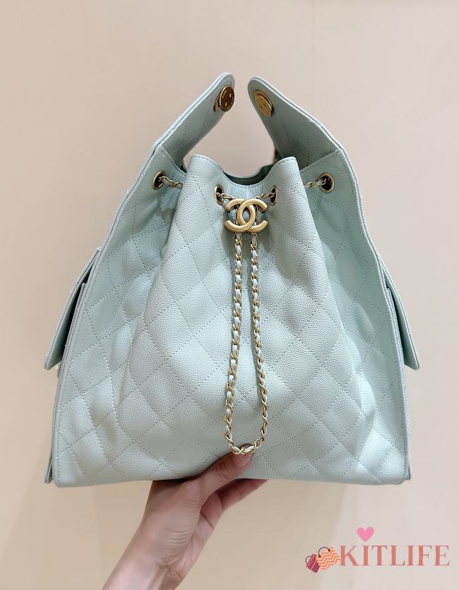 Kitlife Chanel 25C Drawstring Bucket Hobo Bag Green Grained Calfskin AS5311 40x30x15cm  - 1