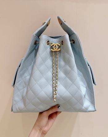 Kitlife Chanel 25C Drawstring Bucket Hobo Bag Light Blue Grained Calfskin AS5311 40x30x15cm 
