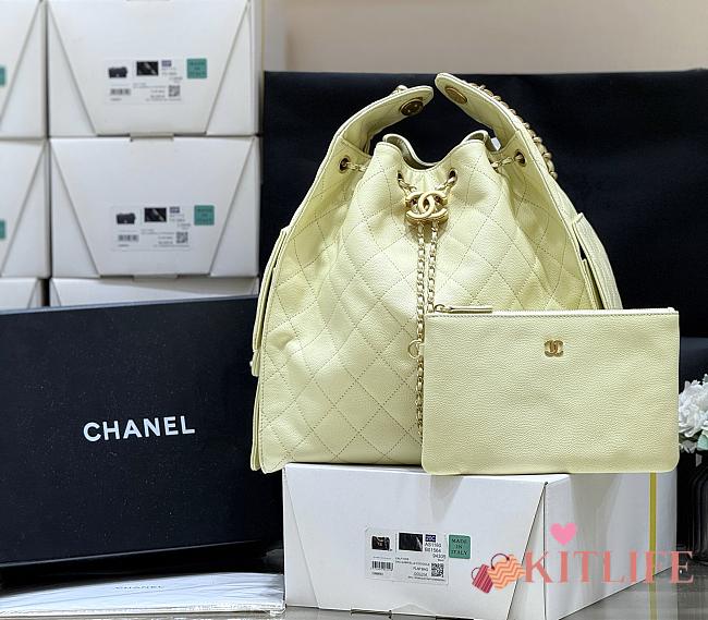 Kitlife Chanel 25C Drawstring Bucket Hobo Bag Yellow Grained Calfskin AS5311 40x30x15cm  - 1