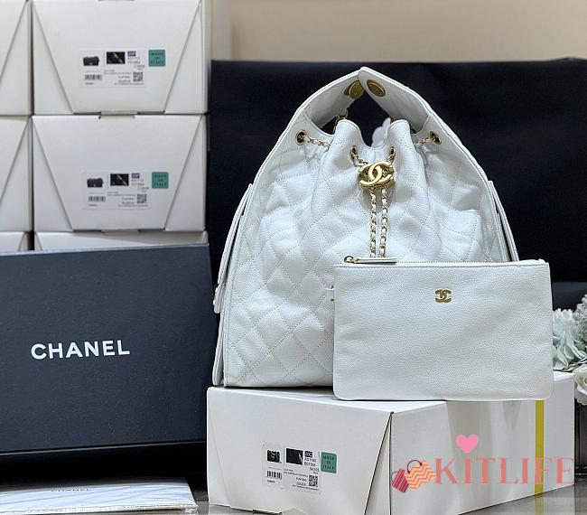 Kitlife Chanel 25C Drawstring Bucket Hobo Bag White Grained Calfskin AS5311 40x30x15cm  - 1