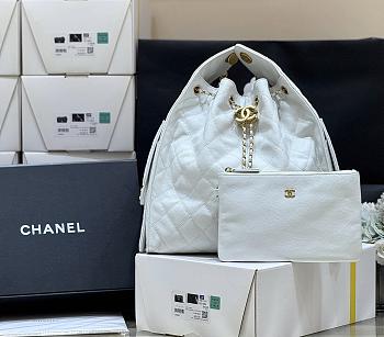 Kitlife Chanel 25C Drawstring Bucket Hobo Bag White Grained Calfskin AS5311 40x30x15cm 