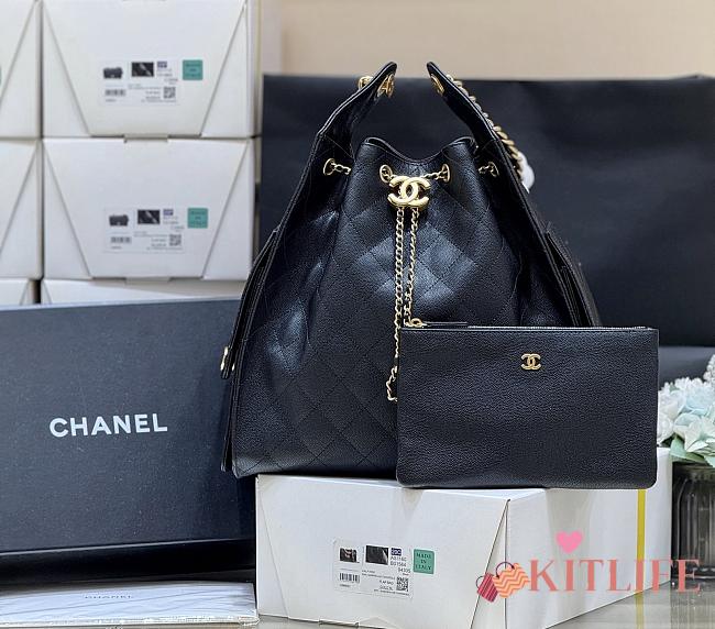 Kitlife Chanel 25C Drawstring Bucket Hobo Bag Black Grained Calfskin AS5311 40x30x15cm  - 1