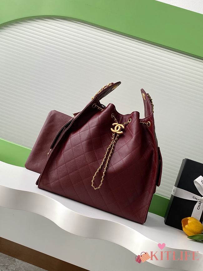Kitlife Chanel 25C Drawstring Bucket Hobo Bag Burgundy Grained Calfskin AS5311 40x30x15cm - 1