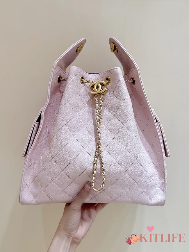 Kitlife Chanel 25C Drawstring Bucket Hobo Bag Green Pink Calfskin AS5311 40x30x15cm  - 1