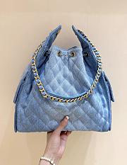 Kitlife Chanel 25C Drawstring Bucket Hobo Bag Blue Denim AS5311 40x30x15cm - 6