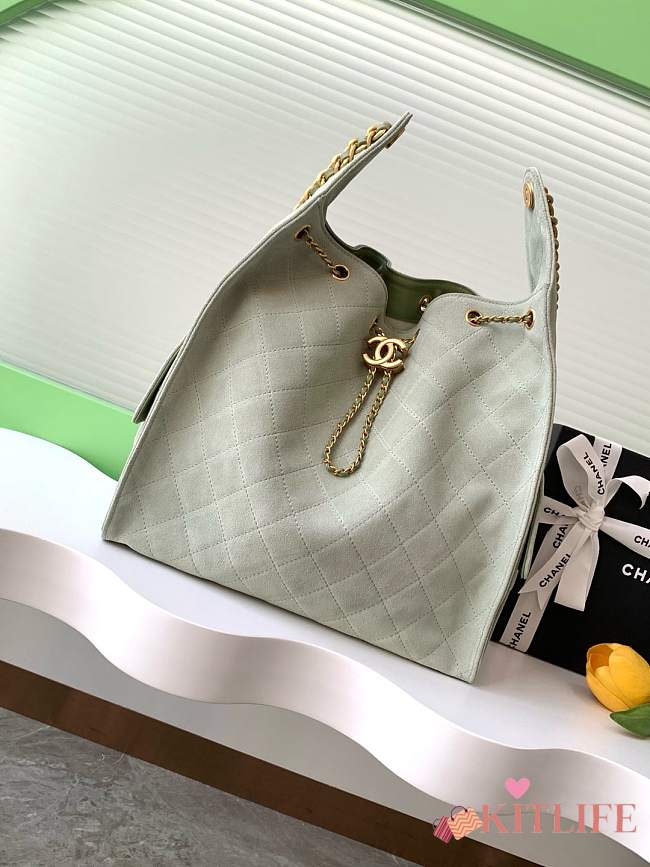 Kitlife Chanel 25C Drawstring Bucket Hobo Bag Green Suede AS5311 40x30x15cm  - 1