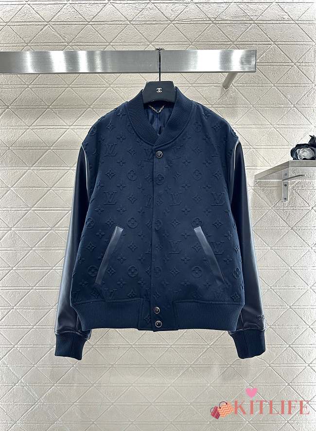 Kitlife Louis Vuitton Embossed Monogram Cotton Varsity Jacket Dark Blue Unisex - 1