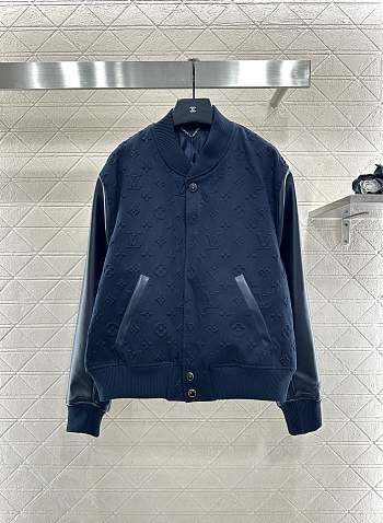 Kitlife Louis Vuitton Embossed Monogram Cotton Varsity Jacket Dark Blue Unisex