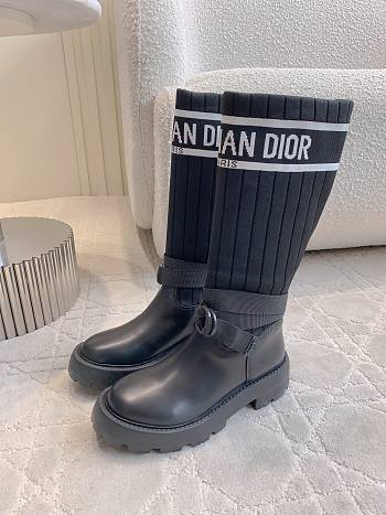 Kitlife Dior D-Major Boot Black Calfskin with Black and White Technical Knit