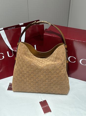 Kitlife Gucci Beatrix Large Tote Bag Brown Embossed GG Suede 850546 40x36x12cm 