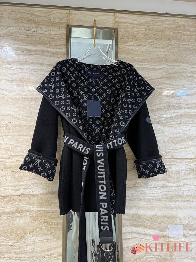 Kitlife Louis Vuitton Belted Short Wrap Pea Coat So Black - 1
