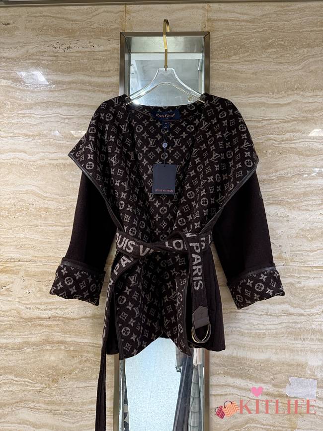 Kitlife Louis Vuitton Belted Short Wrap Pea Coat Dark Brown - 1
