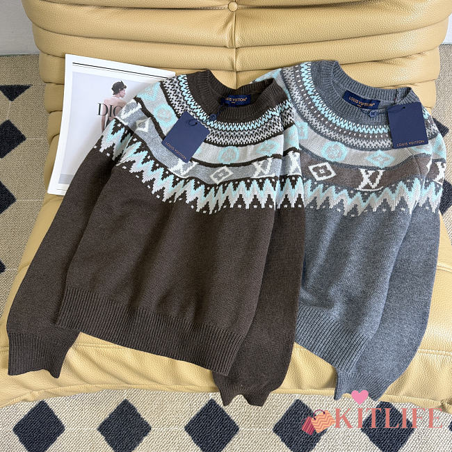 Kitlife Louis Vuitton Graphic Signature Knit Pullover Brown / Grey - 1