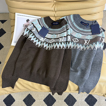 Kitlife Louis Vuitton Graphic Signature Knit Pullover Brown / Grey