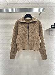Kitlife Louis Vuitton Jacquard Knit Zip-Up Hooded Jacket Beige - 1
