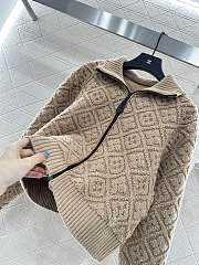 Kitlife Louis Vuitton Jacquard Knit Zip-Up Hooded Jacket Beige - 2