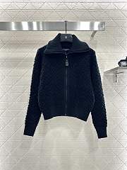 Kitlife Louis Vuitton Jacquard Knit Zip-Up Hooded Jacket Black - 1